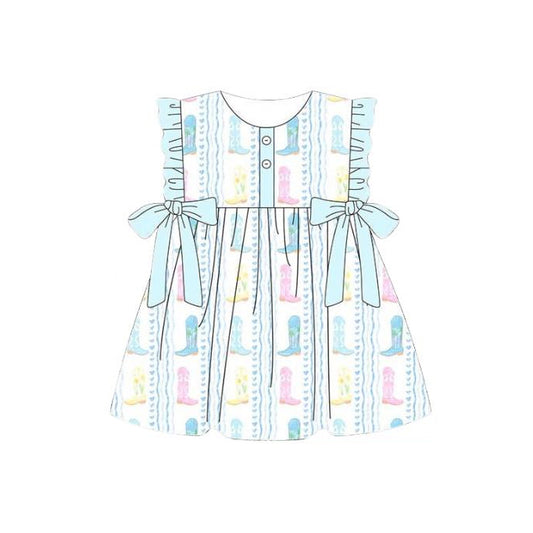 preorder GSD3847 Western Boots Bows Girls Dress