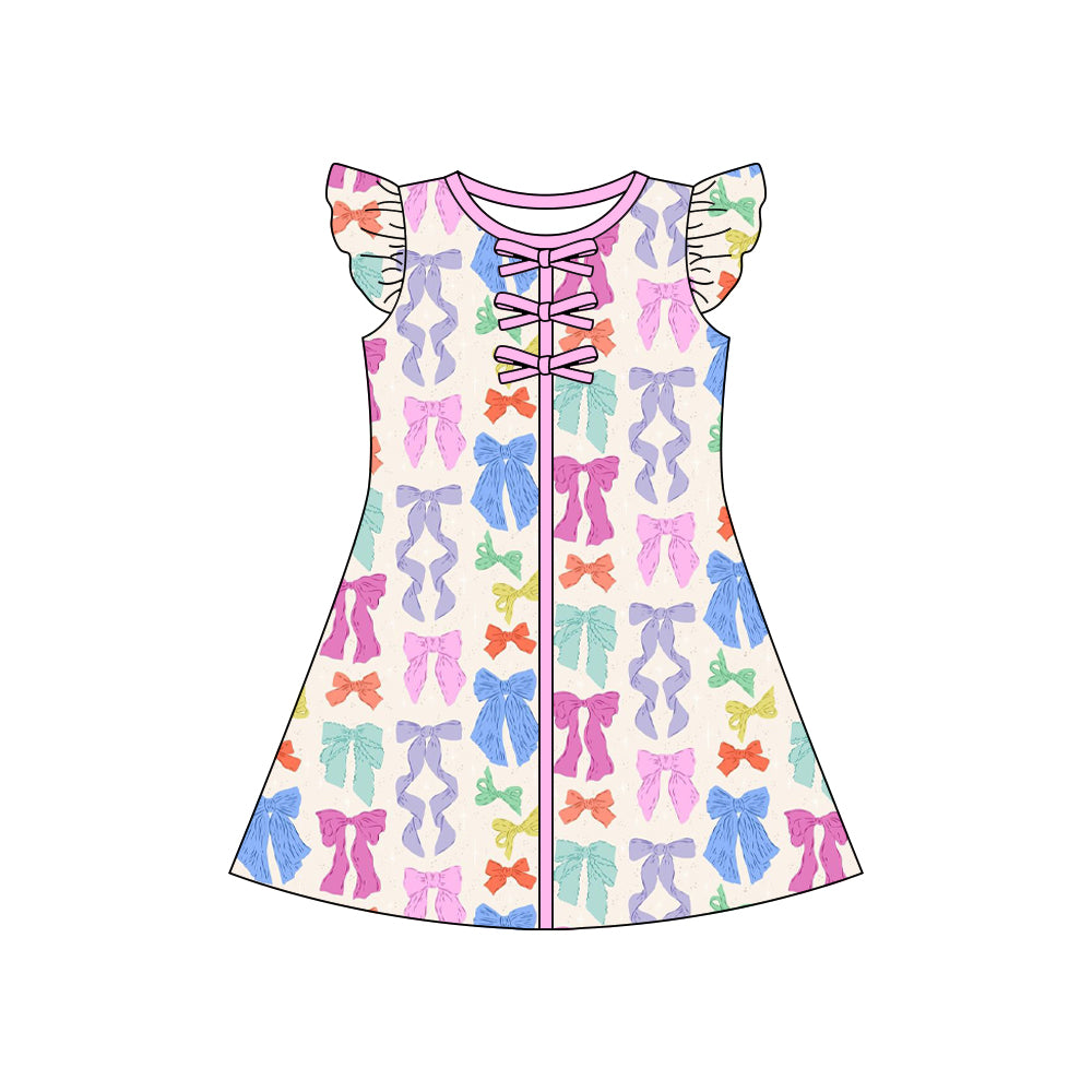 preorder GSD3851 Colorful Bows Flutter Sleeve Girls Dress