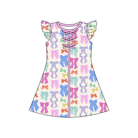preorder GSD3851 Colorful Bows Flutter Sleeve Girls Dress