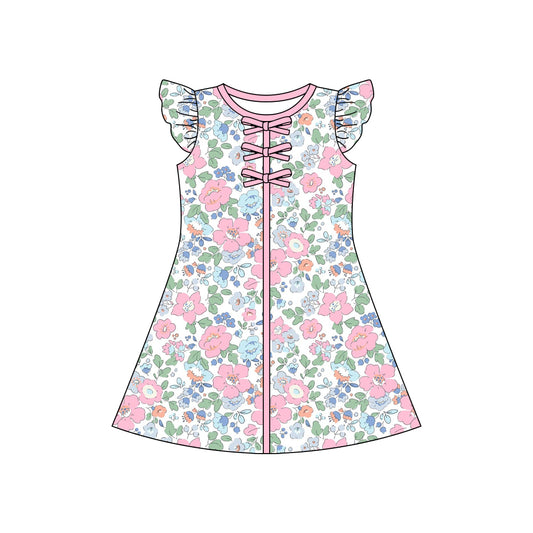 preorder GSD3852 Colorful Flowers Flutter Sleeve Girls Dress