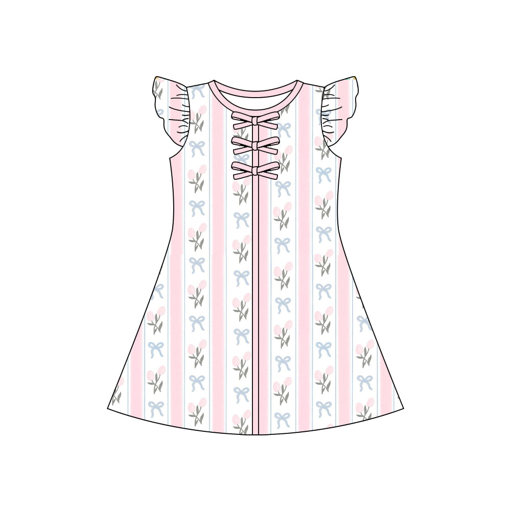 preorder GSD3855 Pink Bows Flutter Sleeve Girls Dress