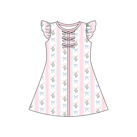 preorder GSD3855 Pink Bows Flutter Sleeve Girls Dress