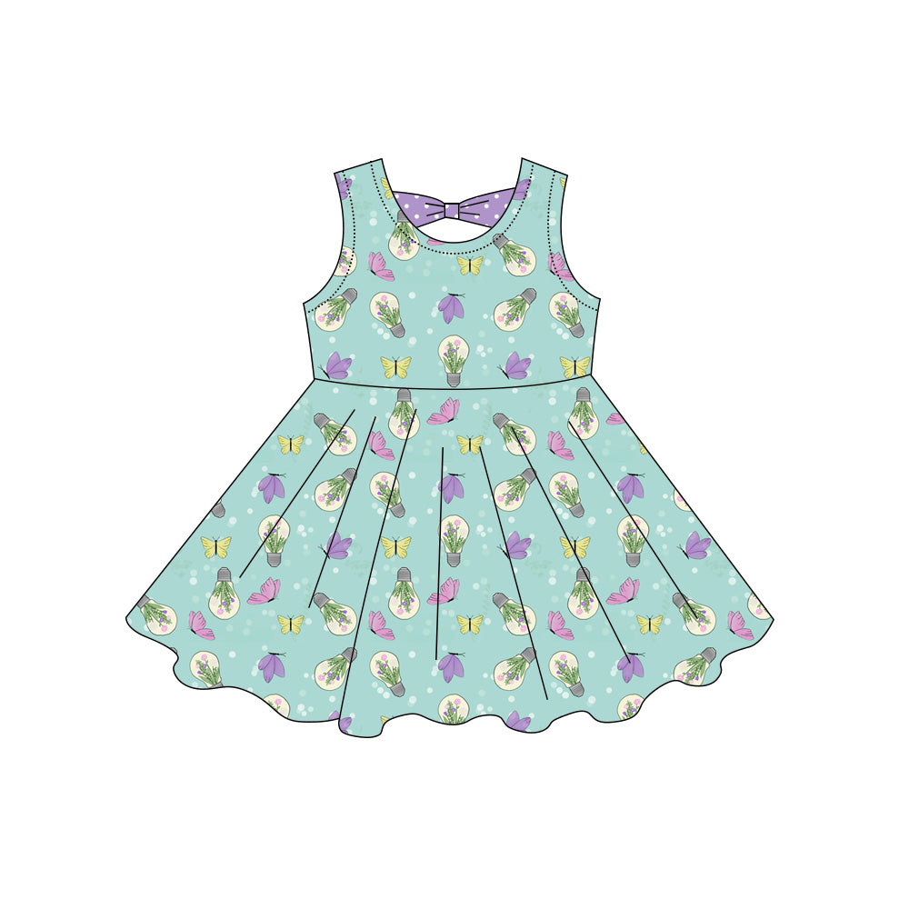 preorder GSD3860 Flowers Butterfly Green Sleeveless Girls Dress