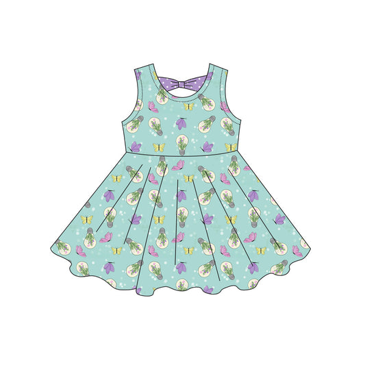 preorder GSD3860 Flowers Butterfly Green Sleeveless Girls Dress