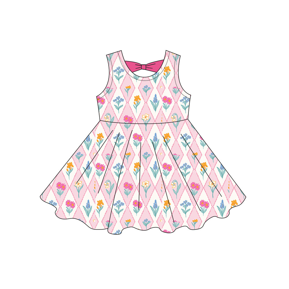 preorder GSD3861 Flowers Pink Sleeveless Girls Dress