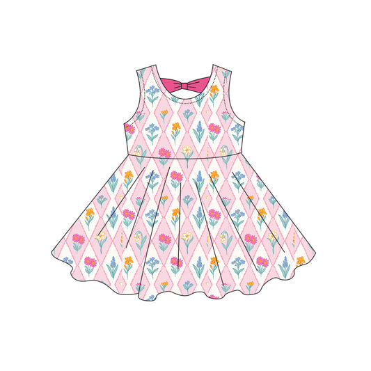 preorder GSD3861 Flowers Pink Sleeveless Girls Dress