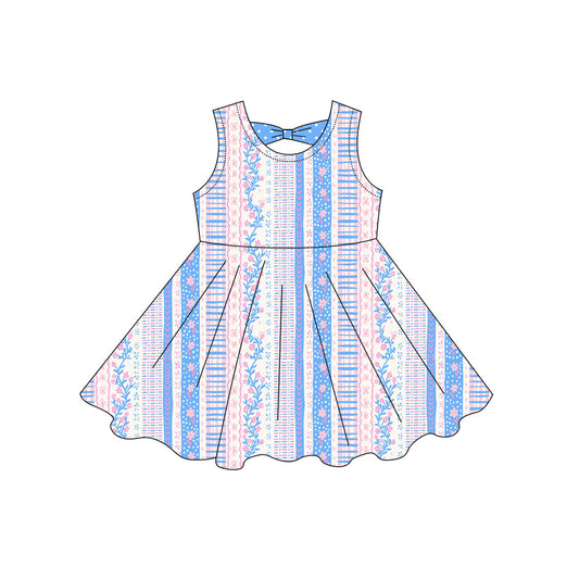preorder GSD3862 Flowers Blue Sleeveless Girls Dress