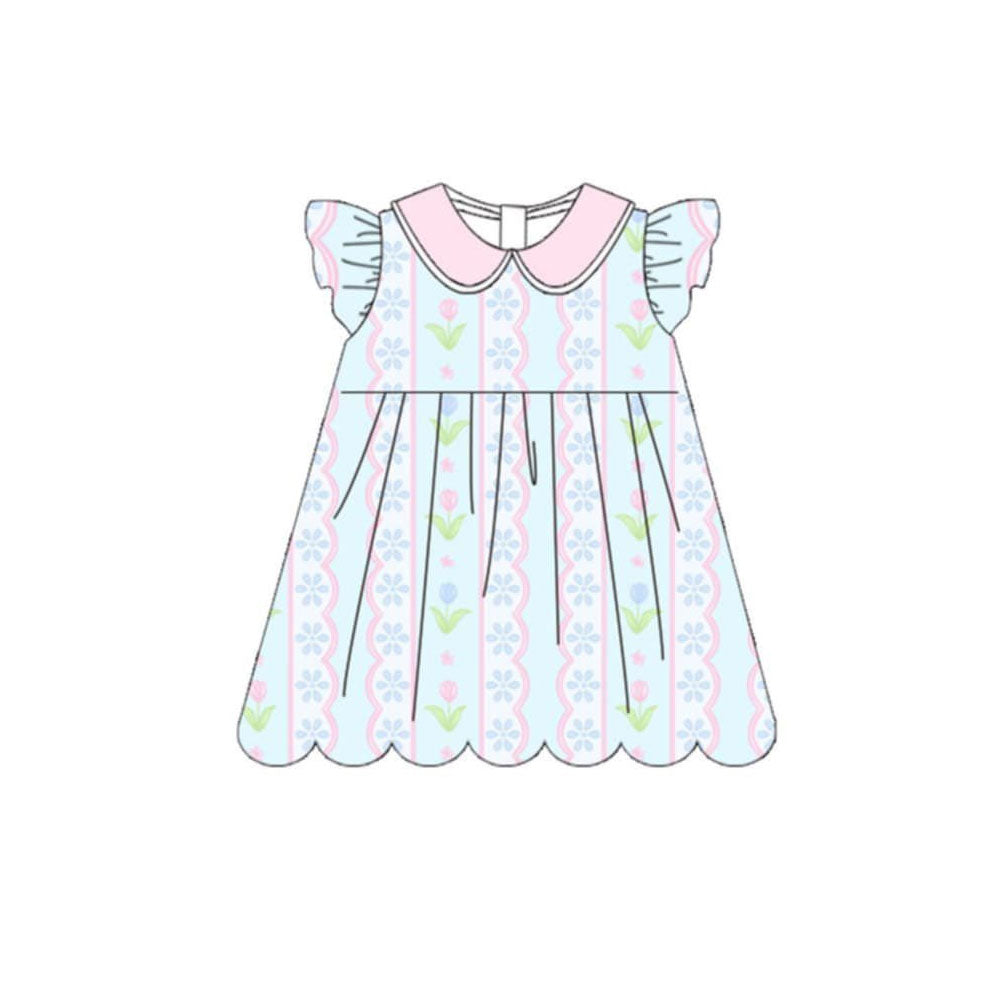 preorder GSD386 Pink Flowers Flutter Sleeve Girls Dress