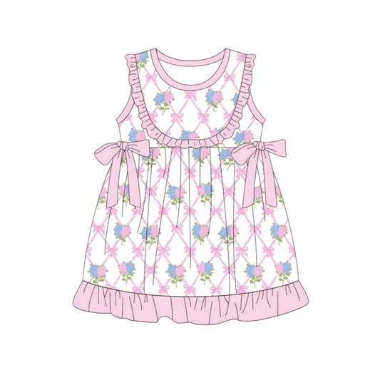 preorder GSD3869 Pink Flowers Bows Sleeveless Girls Dress