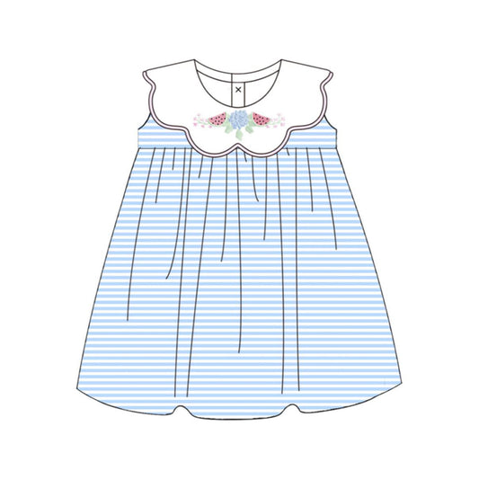 preorder GSD3870 Bows Flowers Blue Sleeveless Girls Dress