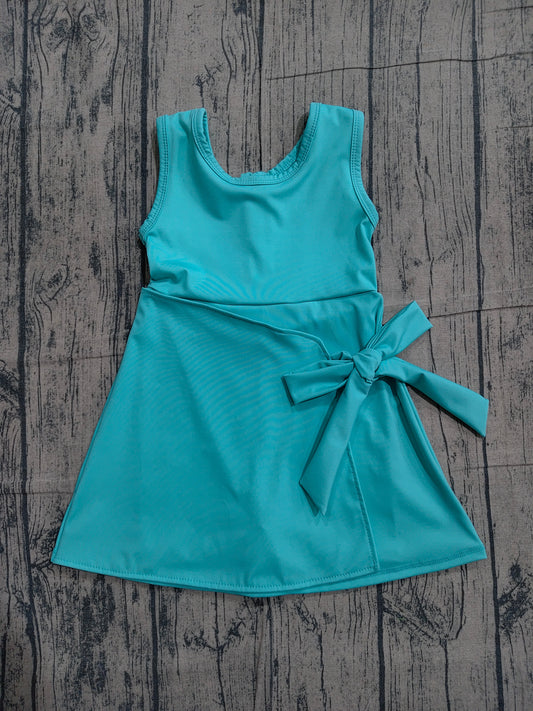 preorder Sampels GSD3876 Solid Color Blue Sleeveless Skorts Girls Dress