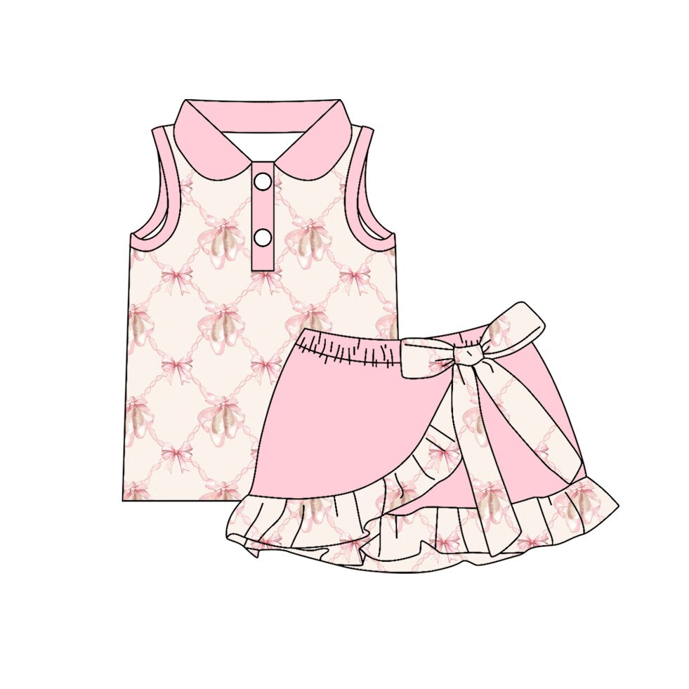 preorder GSD3885 Pink Bows Sleeveless Skorts Girls Set