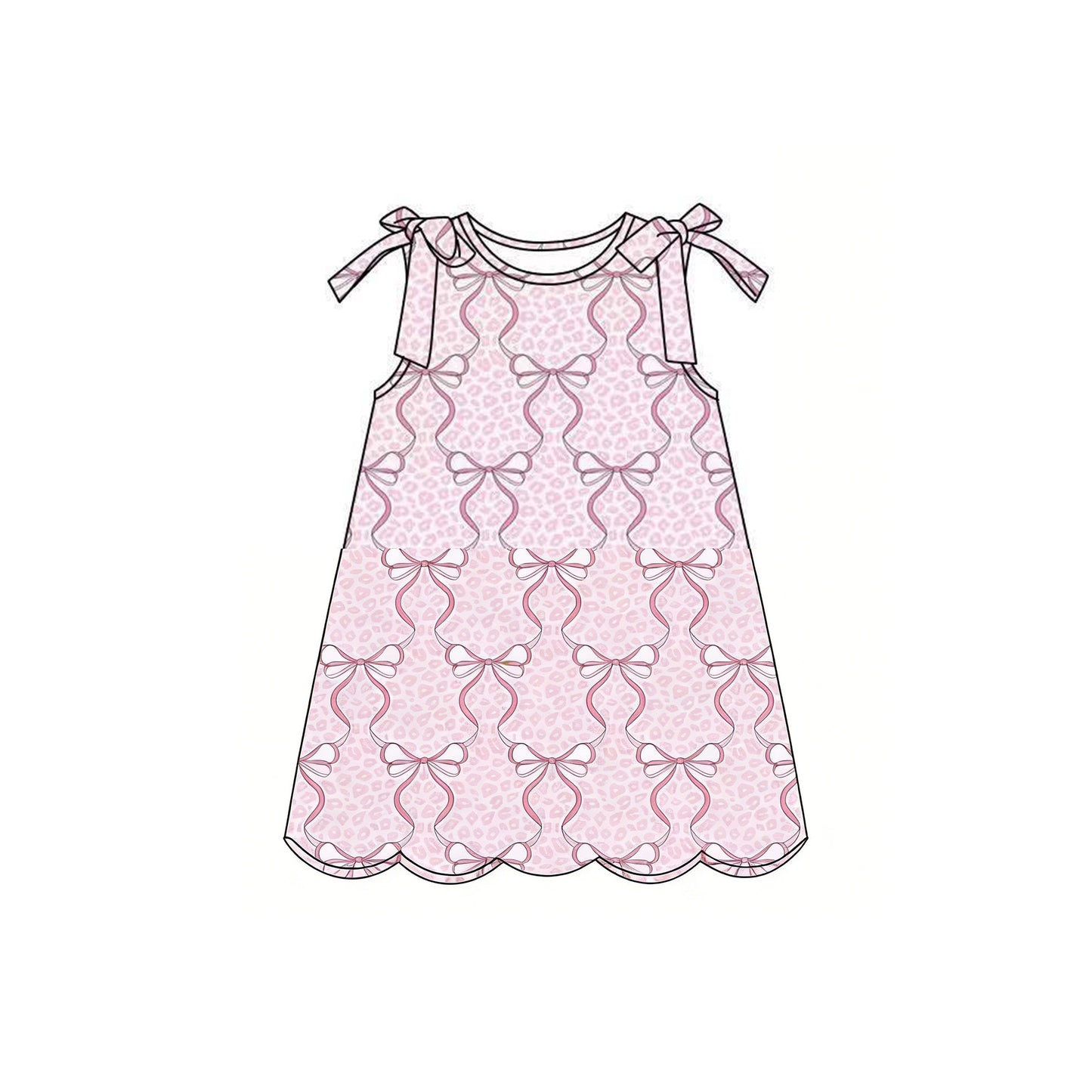 preorder GSD3886 Pink Bows Scallop Sleeveless Girls Dress