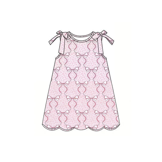 preorder GSD3886 Pink Bows Scallop Sleeveless Girls Dress
