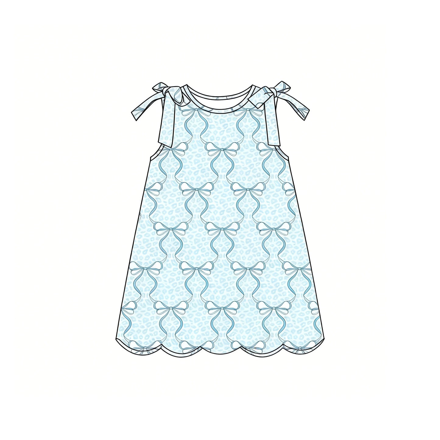preorder GSD3887 Blue Bows Scallop Sleeveless Girls Dress