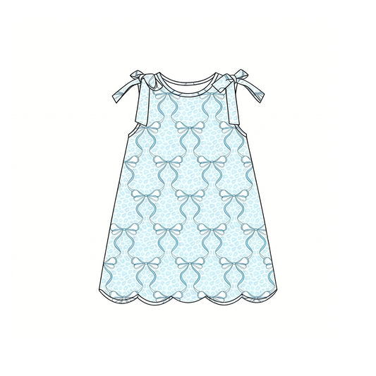 preorder GSD3887 Blue Bows Scallop Sleeveless Girls Dress