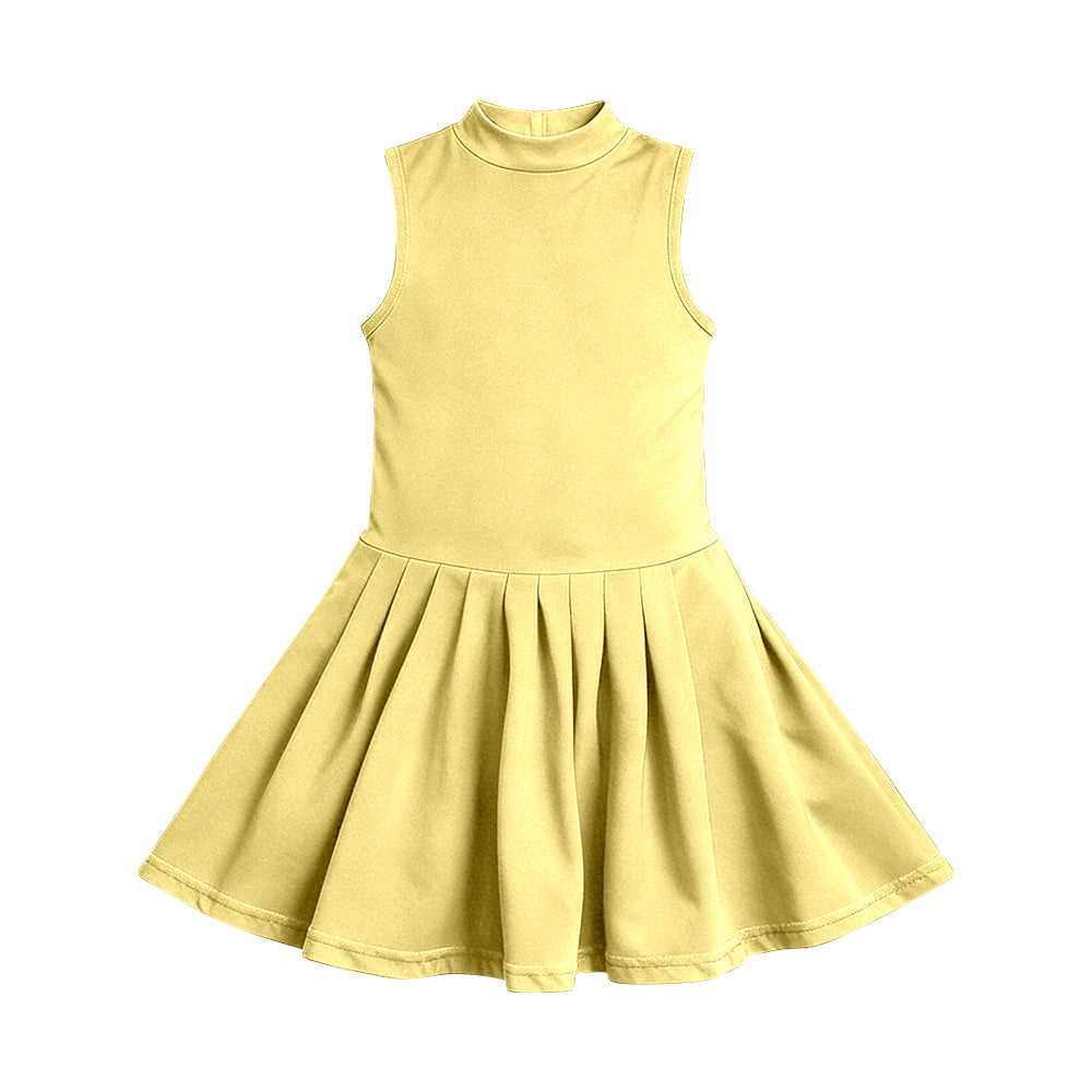 preorder GSD3888 Solid Color Yellow Sleeveless Skorts Girls Dress