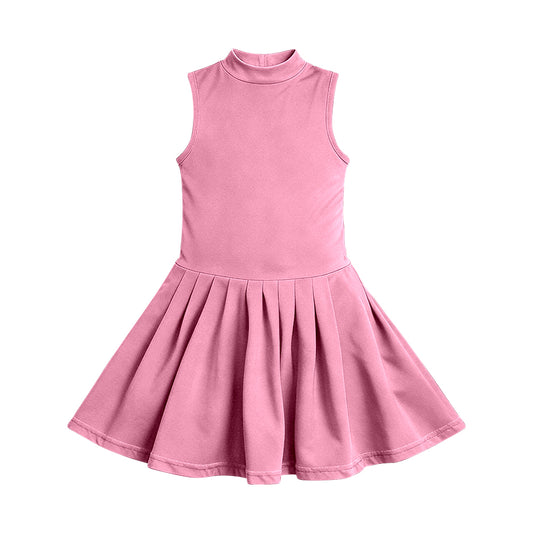 preorder GSD3892 Solid Color Pink Sleeveless Skorts Girls Dress