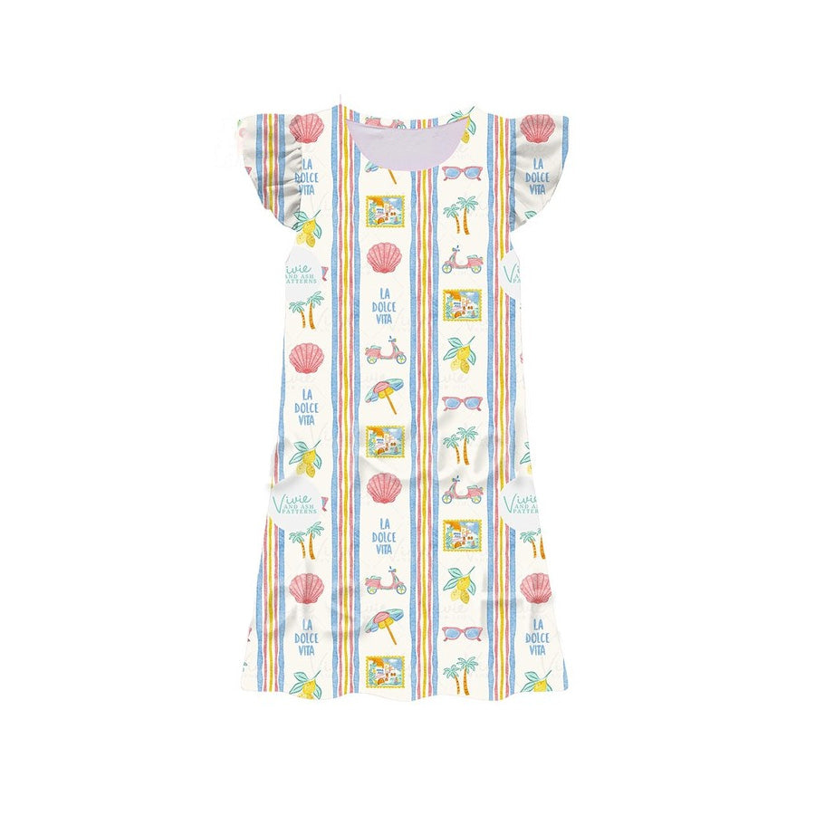preorder GSD3896 Shell Lemon Flutter Sleeve Girls Dress