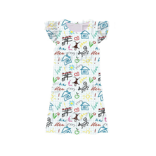 preorder GSD3898 Simple Drawing Flutter Sleeve Girls Dress