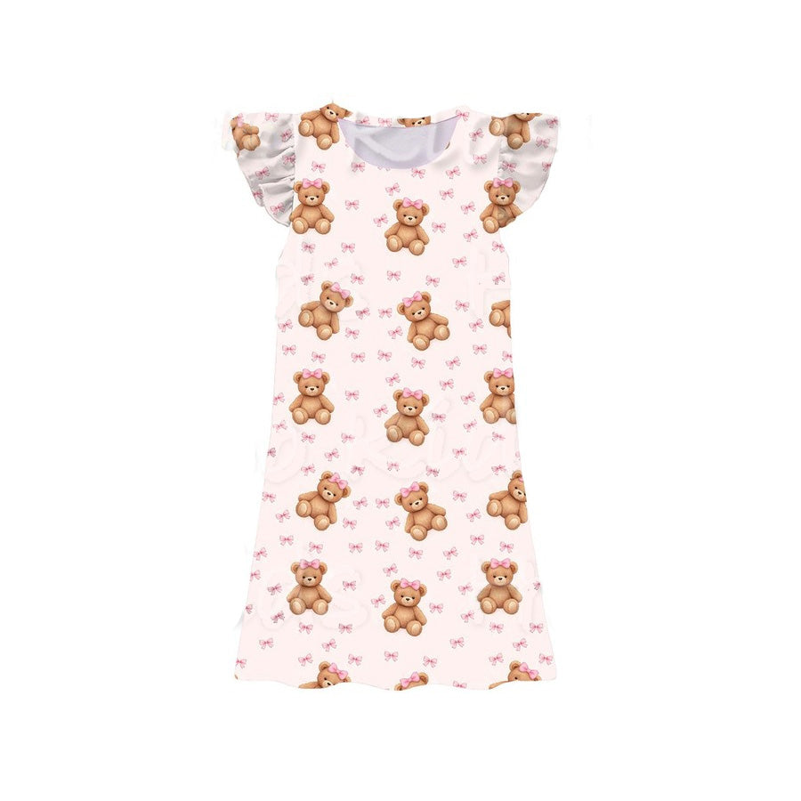 preorder GSD3899 Bear Bows Flutter Sleeve Girls Dress