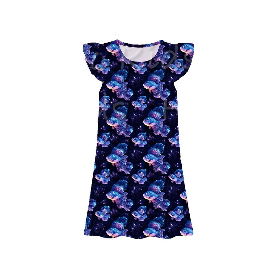preorder GSD3902 Fishing Purple Flutter Sleeve Girls Dress