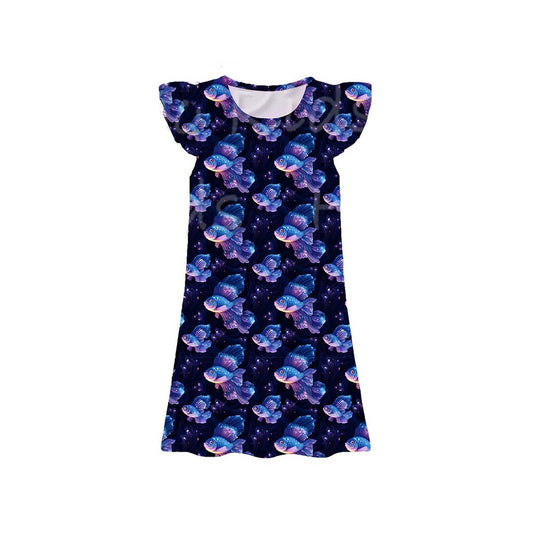 preorder GSD3902 Fishing Purple Flutter Sleeve Girls Dress