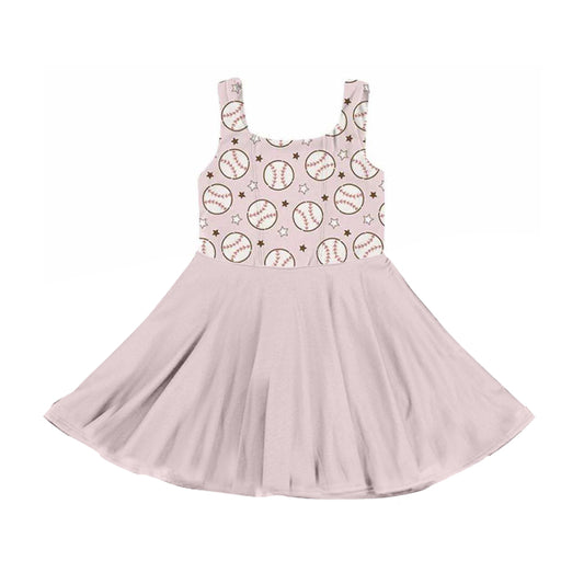 preorder GSD3903 Baseball pink Sleeveless Girls Dress