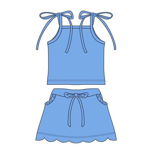 preorder GSD3908 Solid Color Blue Skorts Girls Set