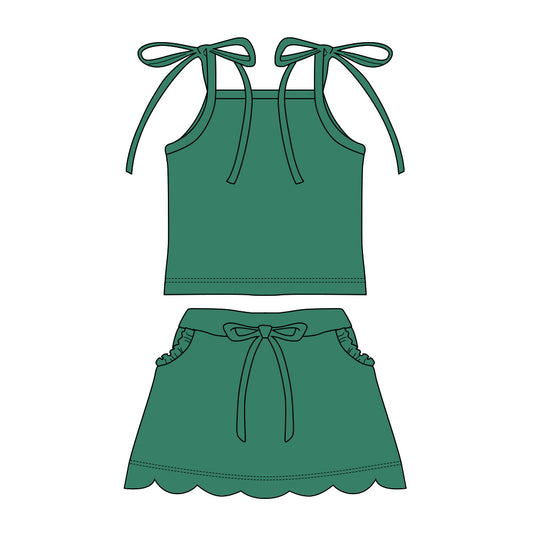 preorder GSD3909 Solid Color Green Skorts Girls Set