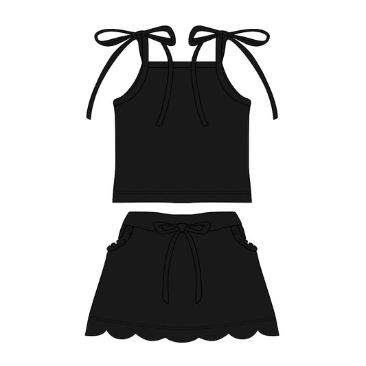 preorder GSD3910 Solid Color Black Skorts Girls Set