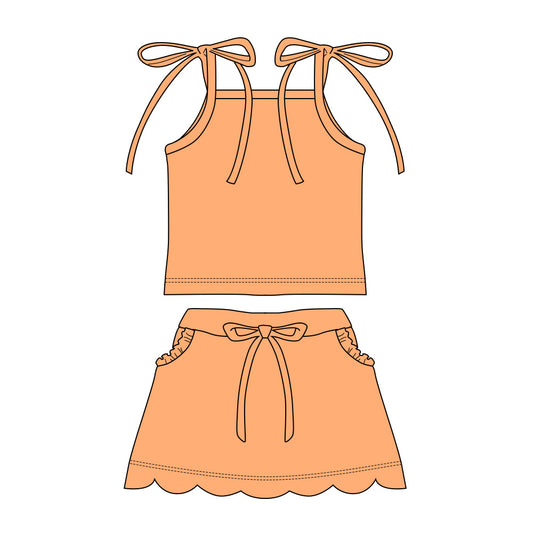 preorder GSD3911 Solid Color Orange Skorts Girls Set