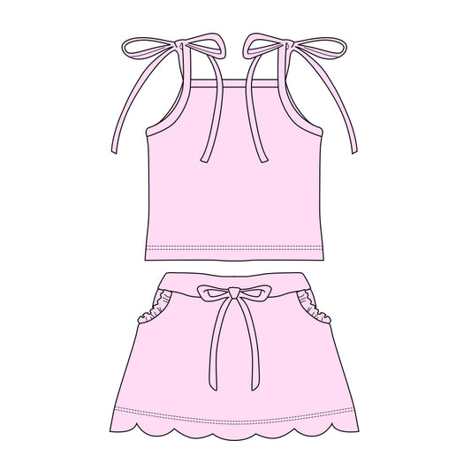 preorder GSD3913 Solid Color Light Pink Skorts Girls Set