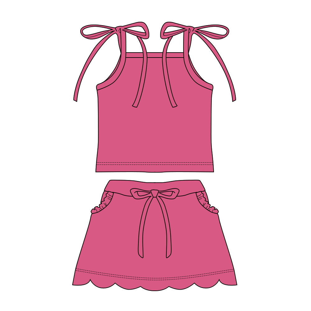preorder GSD3914 Solid Color Hot Pink Skorts Girls Set