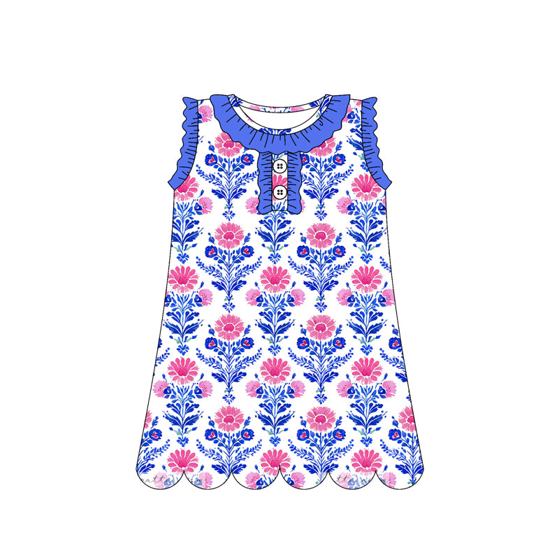preorder GSD3916 Blue Pink Flowers Sleeveless Girls Dress