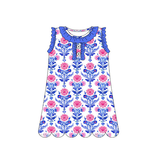 preorder GSD3916 Blue Pink Flowers Sleeveless Girls Dress