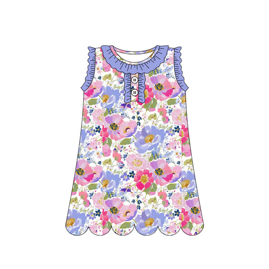 preorder GSD3918 Blue Pink Flowers Sleeveless Girls Dress