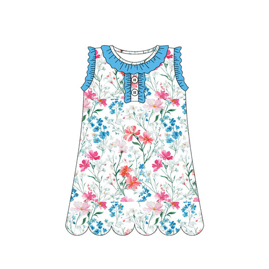 preorder GSD3919 Blue Pink Flowers Sleeveless Girls Dress