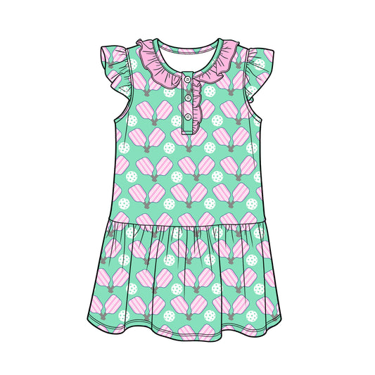 preorder GSD3927 Pickleball Green Flutter Sleeve Girls Dress