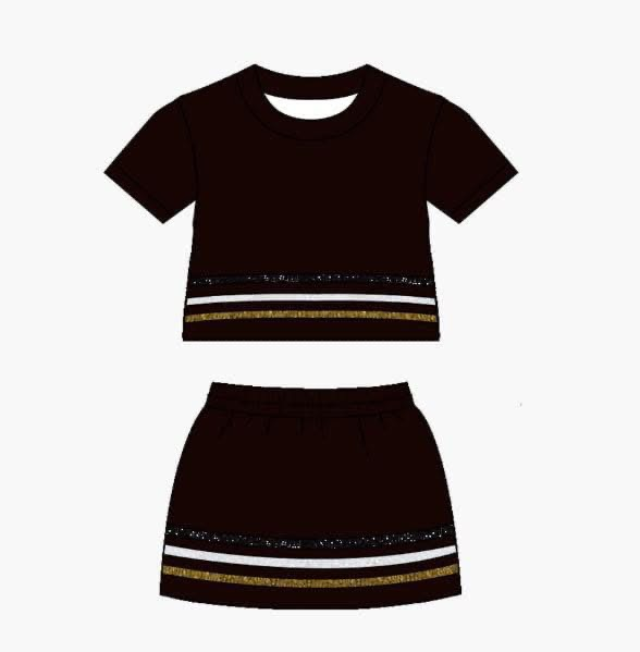preorder GSD3943 Solid Color Black Short Sleeve Skorts Girls Set