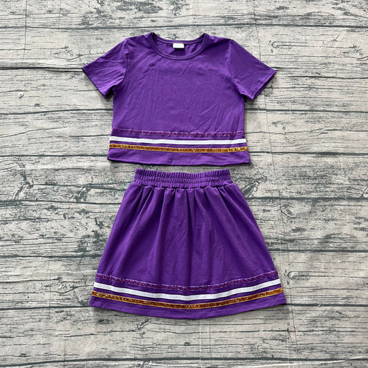 preorder Samples GSD3944 Solid Color Purple Short Sleeve Skorts Girls Set