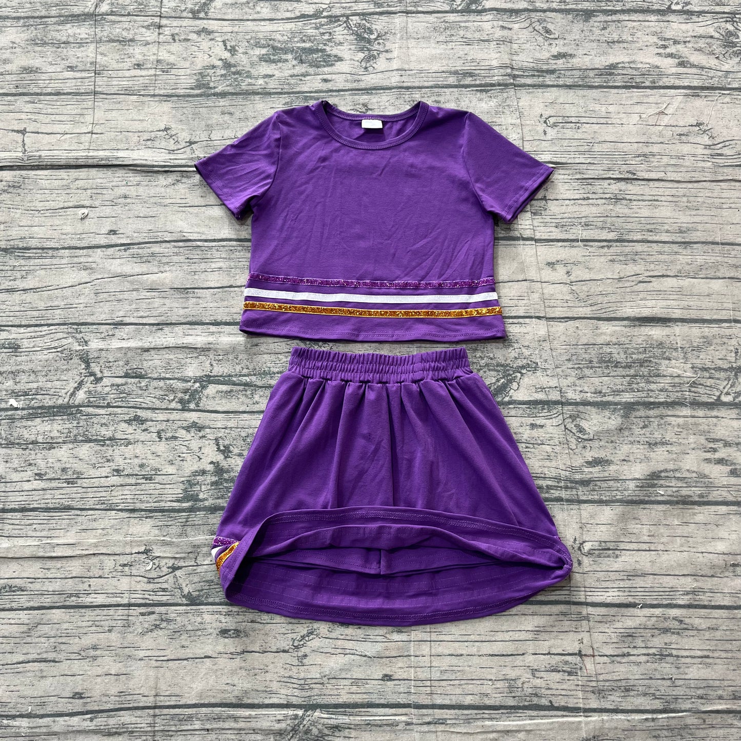preorder Samples GSD3944 Solid Color Purple Short Sleeve Skorts Girls Set