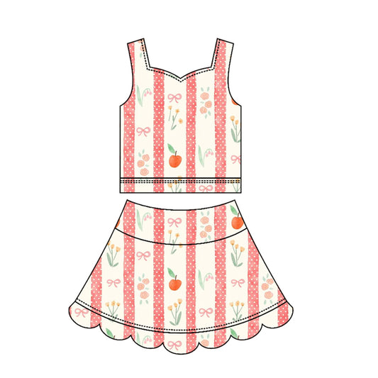 Preorder GSD3948 Yoga Flowers Pink Striped Sleeveless Skorts Girls Set