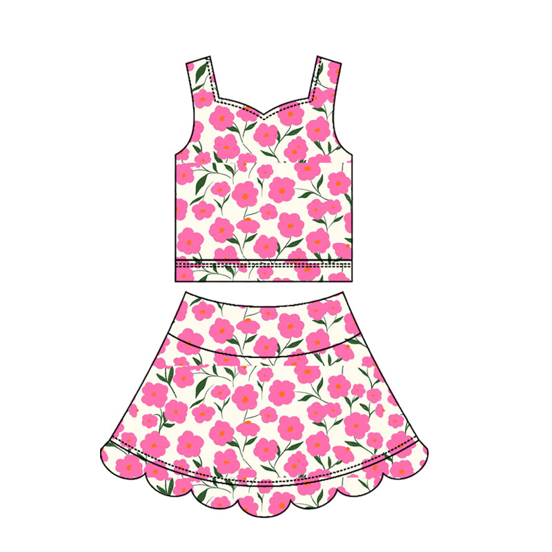Preorder GSD3949 Yoga Pink Flowers Sleeveless Skorts Girls Set