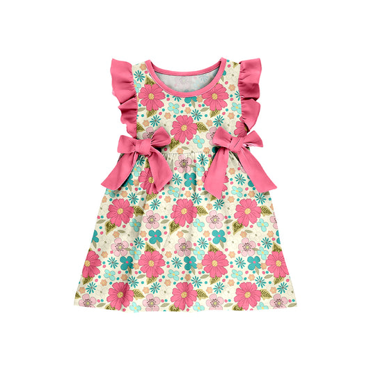 preorder GSD3953 Pink Flowers Bows Flutter Sleeve Girls Dress