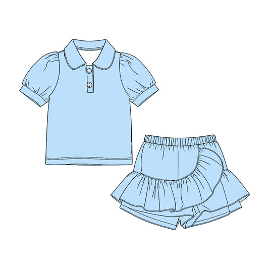 preorder GSD3959 Blue Short Sleeve Skorts Girls Set