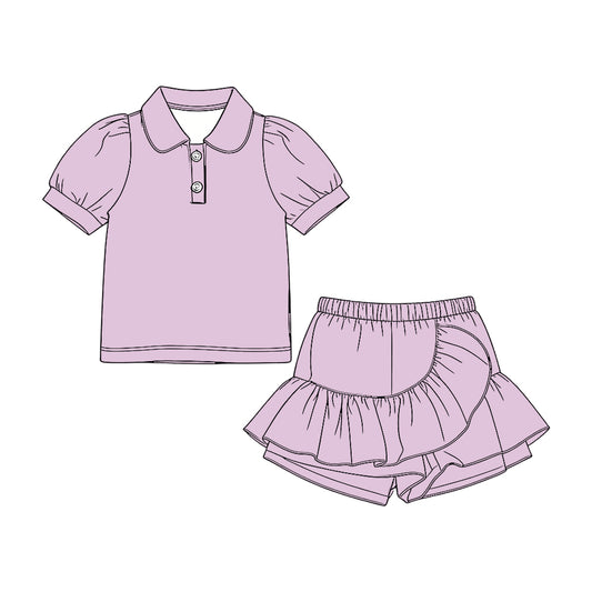 preorder GSD3960 Light Purple Short Sleeve Skorts Girls Set