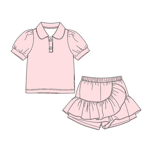 preorder GSD3961 Light Pink Short Sleeve Skorts Girls Set