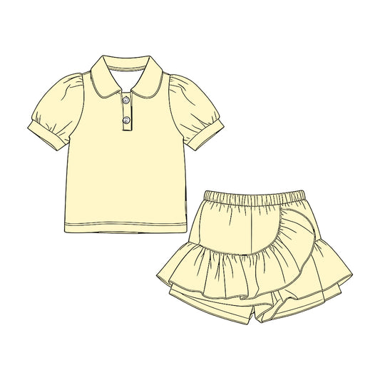 preorder GSD3963 Light Yellow Short Sleeve Skorts Girls Set