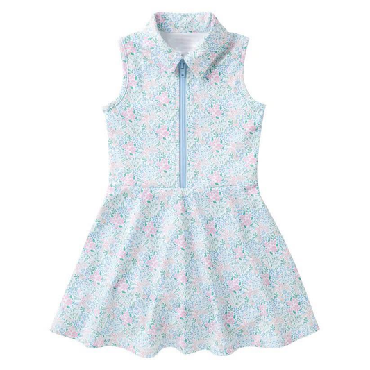 Preorder GSD3966 Flowers Floral Blue Zipper Sleeveless Girls Dress
